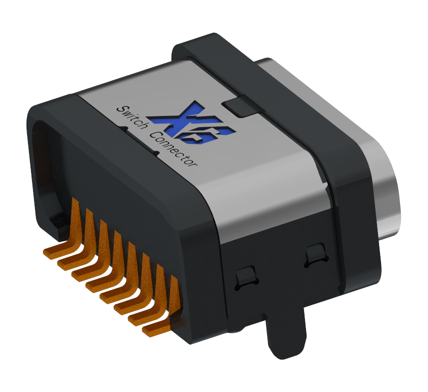 XB-TYPE C 8P-3-XX USB防水TYPE C 8P SMD 板上防水母座L=7.5mm(带钢片)外壳2脚插板